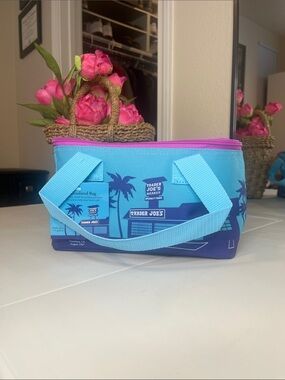 Trader Joe's Mini Insulated Insulated Blue with Pink Zipper accent